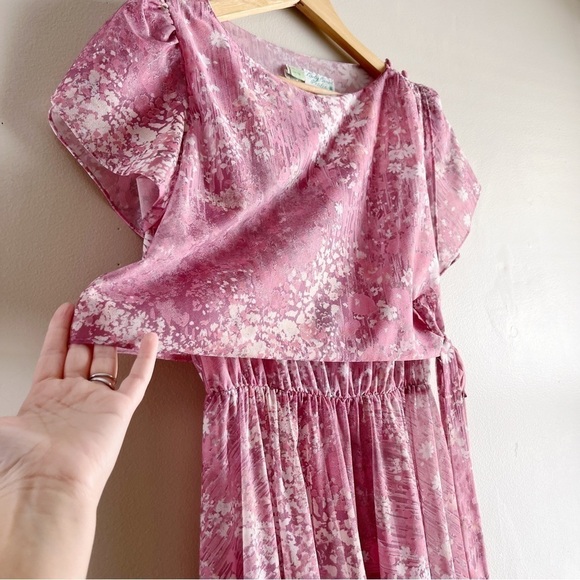 Vintage 60’s Pink Floral‎ Blouson Midi Dress, Size 6 - Picture 6 of 11